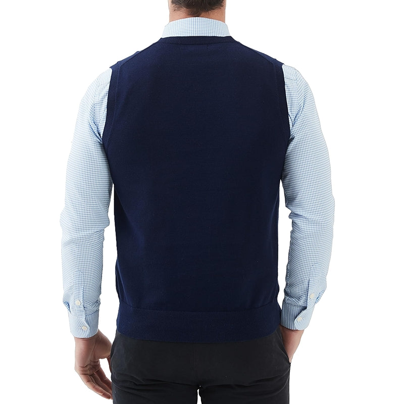 Pure Cotton Sweater Vest V Neck Regular Fit Knit Sleeveless Pullover