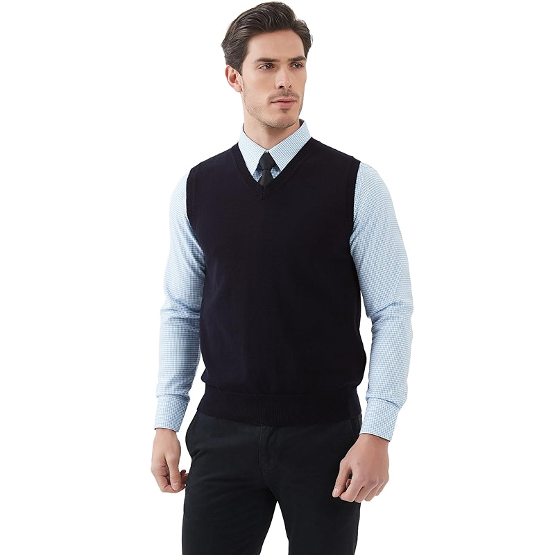 Pure Cotton Sweater Vest V Neck Regular Fit Knit Sleeveless Pullover