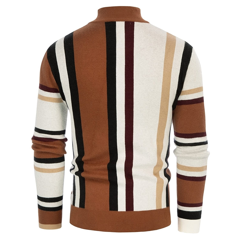 Vintage Stripes Pullover Stand Collar Mockneck Jumper Sweater