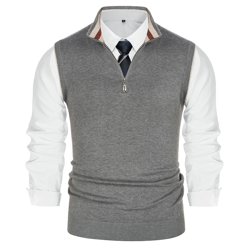 Sweater Vest Quarter Zip Stand Collar Contrast Stripes Knitwear