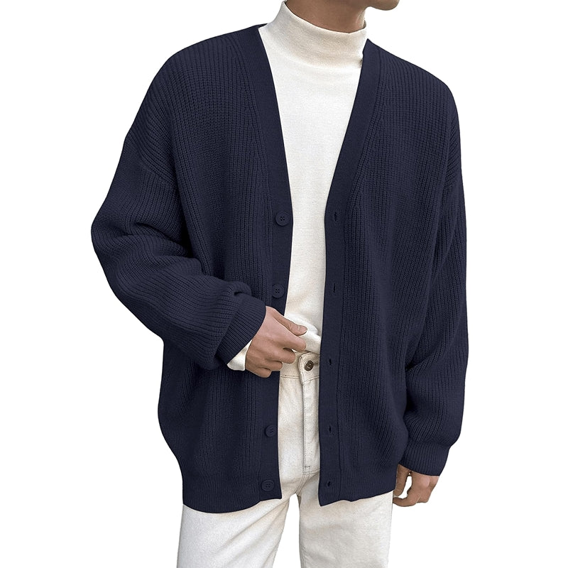 Casual Long Sleeve Button Front V Neck Rib Knit Cardigan Sweater