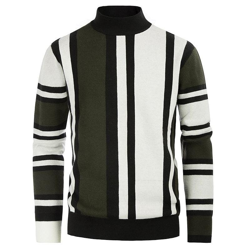 Vintage Stripes Pullover Stand Collar Mockneck Jumper Sweater