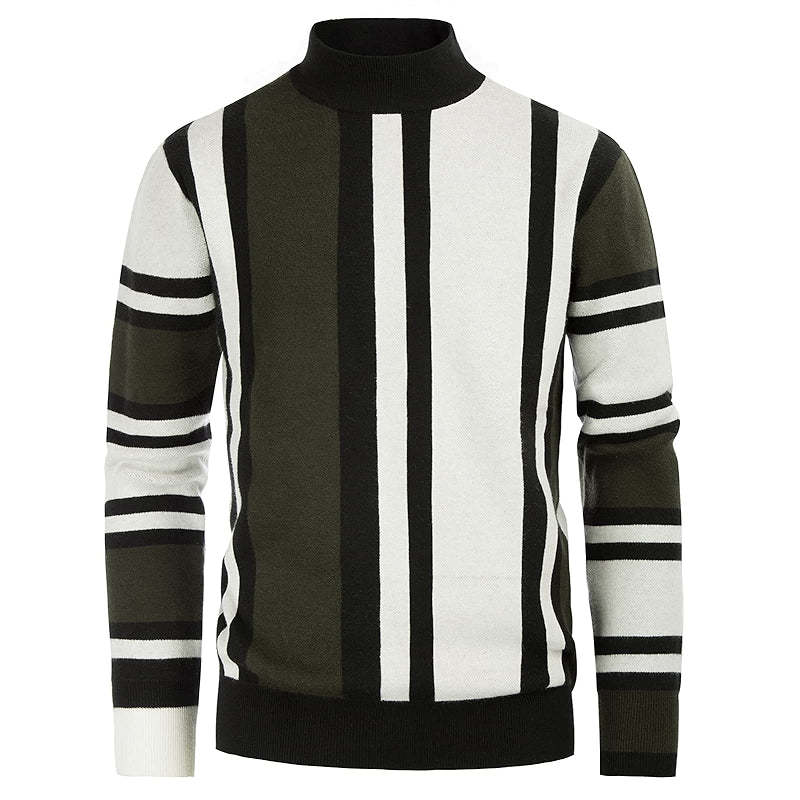 Vintage Stripes Pullover Stand Collar Mockneck Jumper Sweater