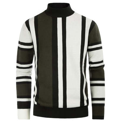 Vintage Stripes Pullover Stand Collar Mockneck Jumper Sweater