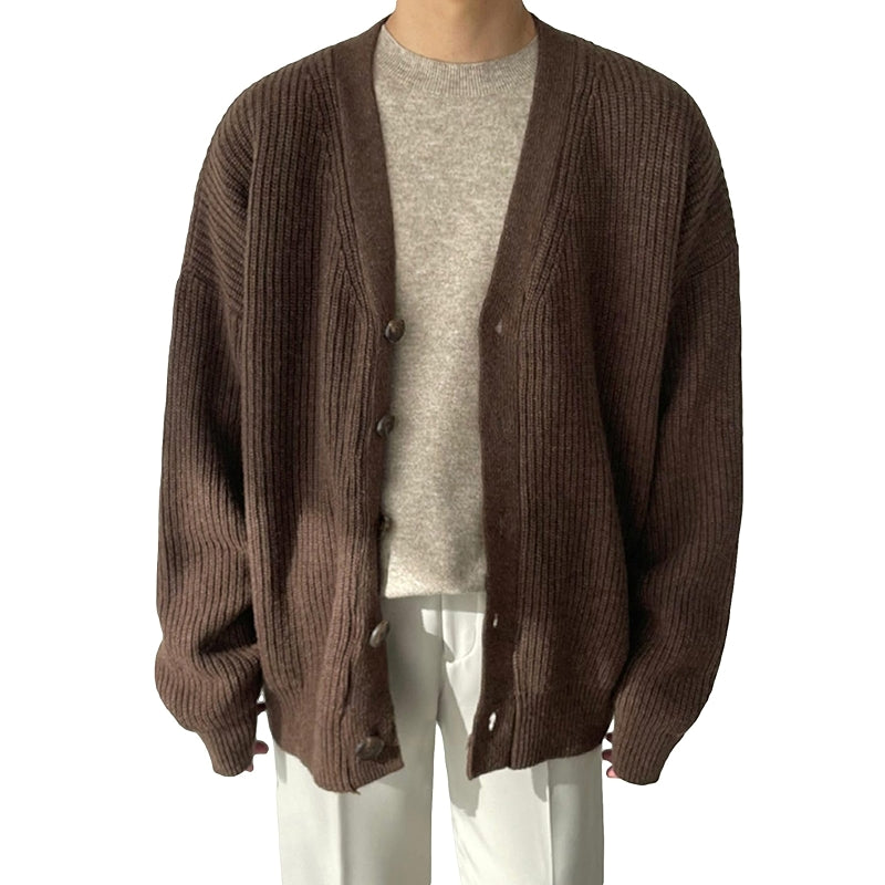 Casual Long Sleeve Button Front V Neck Rib Knit Cardigan Sweater