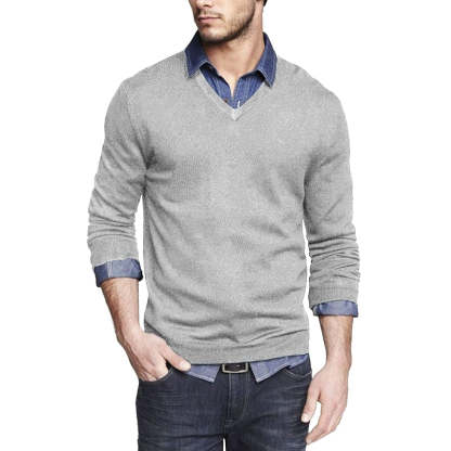 Casual V Neck Sweater Ribbed Knit Slim Fit Long Sleeve Pullover