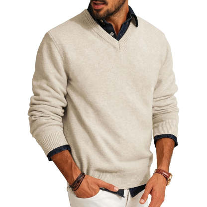 V Neck Pullover Lightweight Wool Blend Long Sleeve Knit Sweater