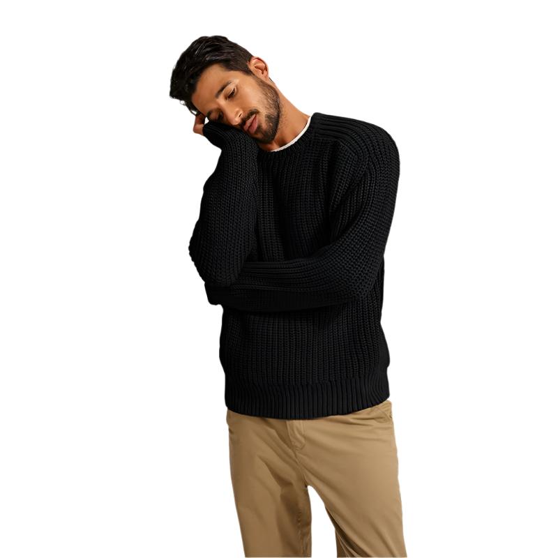 Casual Textured Knit Crewneck Sweater