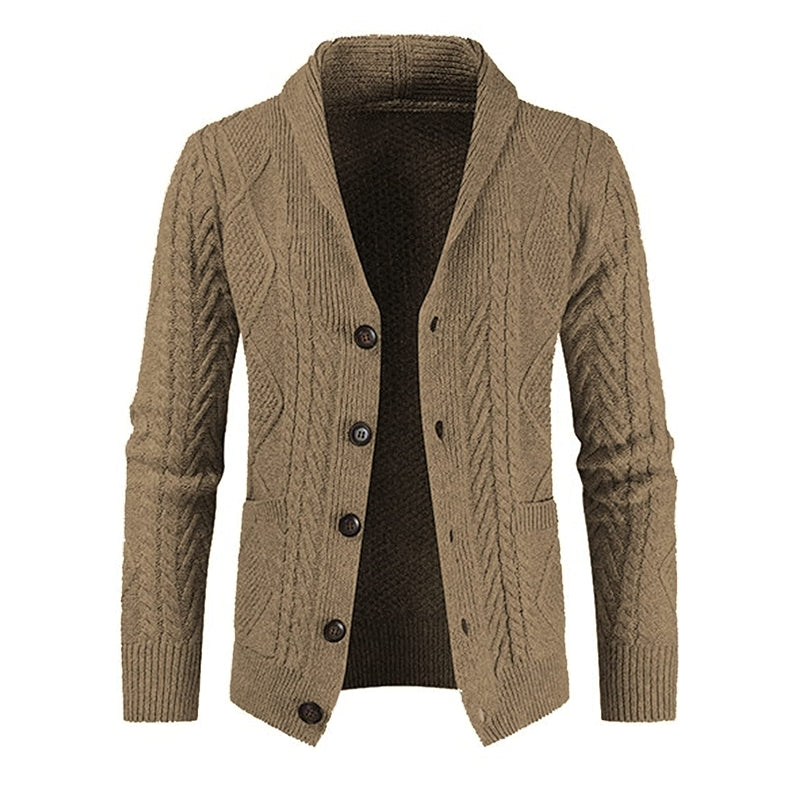 Casual Long Sleeve Shawl Collar Cardigan Sweater With Pockets