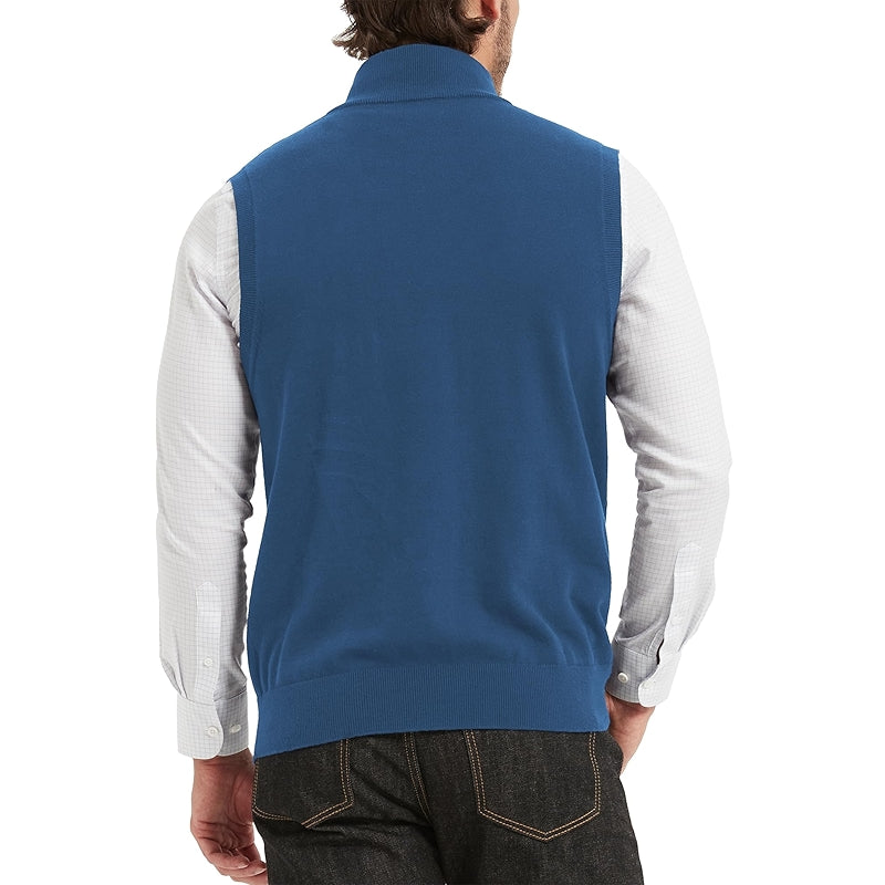 Cotton Quarter Zipper Sweater Vest V Neck Lightweight Sleeveless