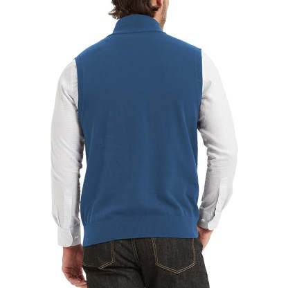 Cotton Quarter Zipper Sweater Vest V Neck Lightweight Sleeveless