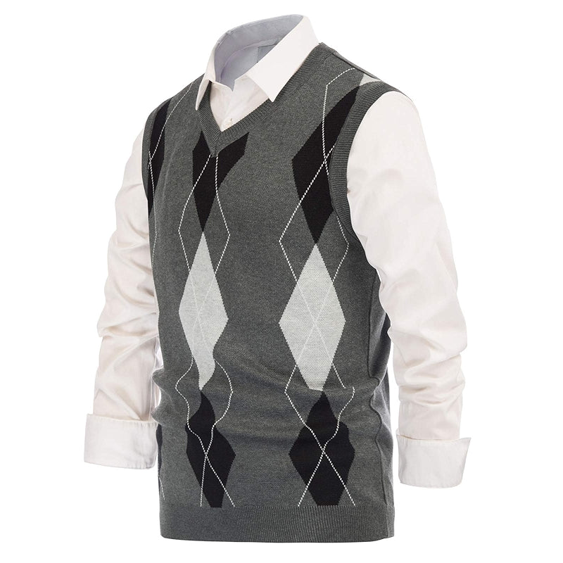 Soft Argyle Sweater Vest Slim Fit V Neck Knitted Pullover Vest