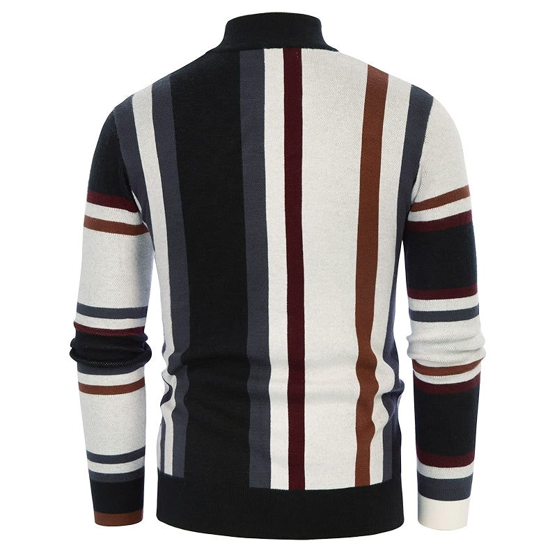 Vintage Stripes Pullover Stand Collar Mockneck Jumper Sweater