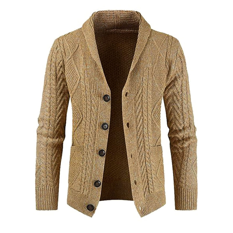 Casual Long Sleeve Shawl Collar Cardigan Sweater With Pockets