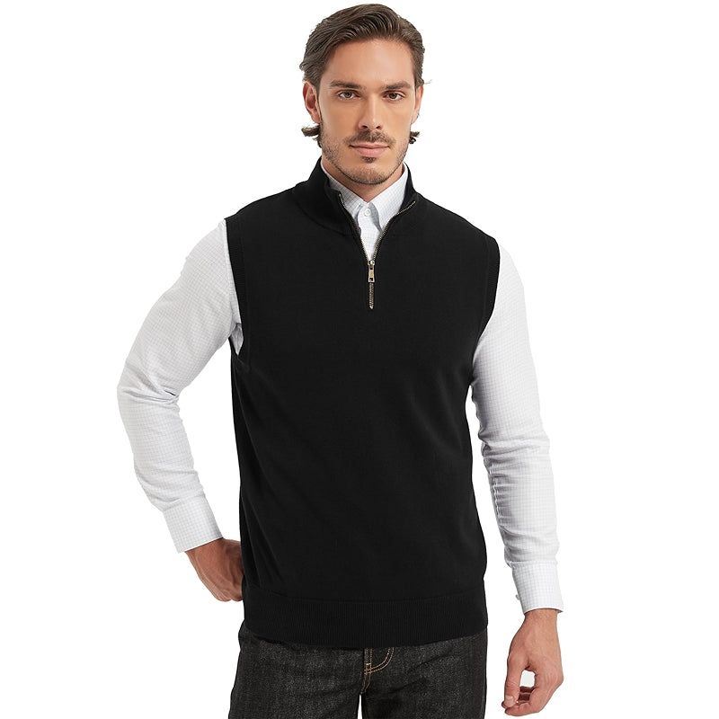 Cotton Quarter Zipper Sweater Vest V Neck Lightweight Sleeveless