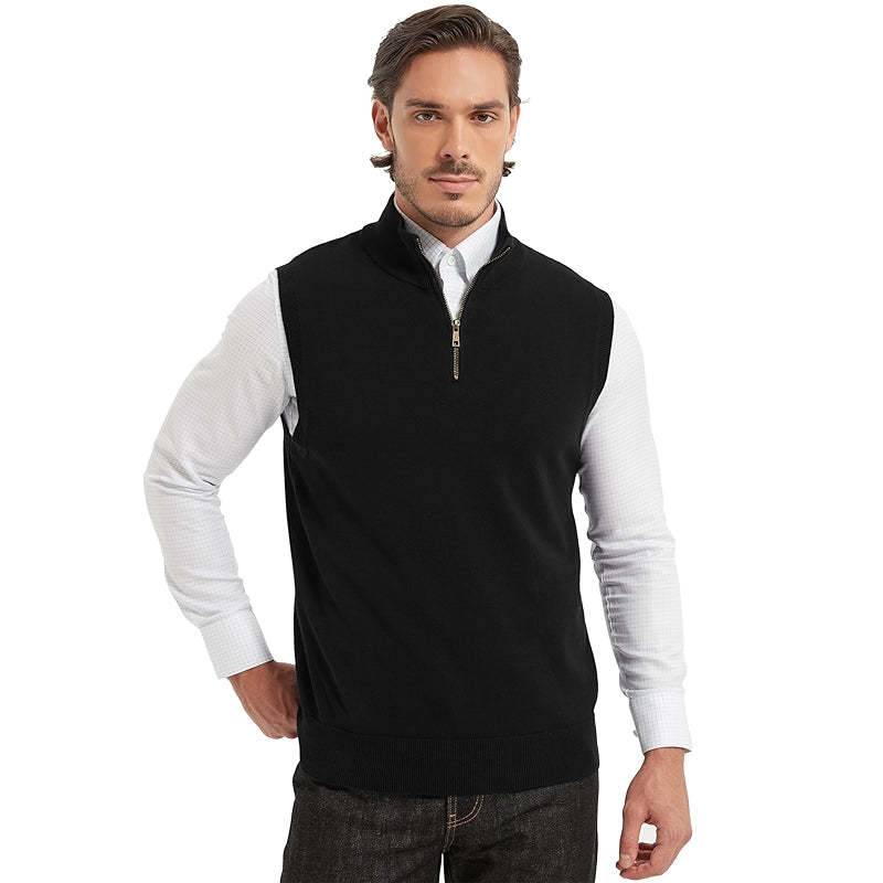 Cotton Quarter Zipper Sweater Vest V Neck Lightweight Sleeveless