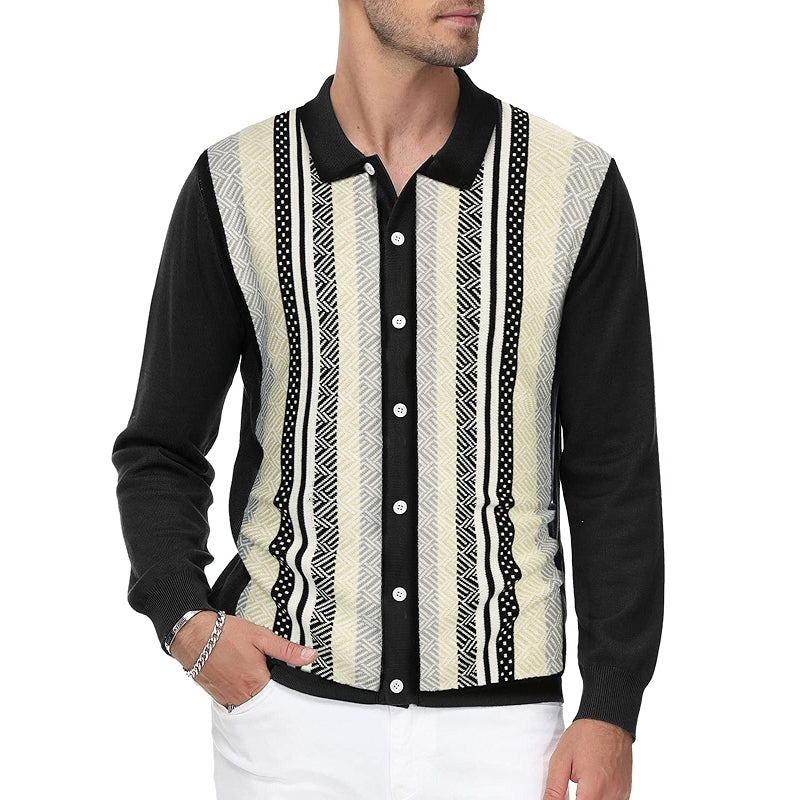 Button Down Striped Pattern Knitted Cardigan