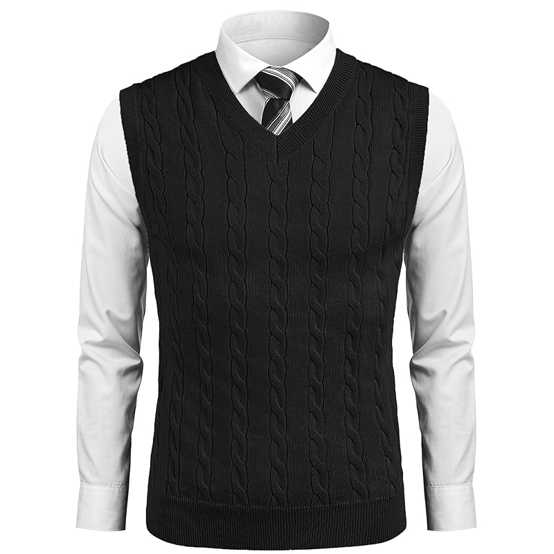 Sweater Vest Casual Sleeveless V Neck Striped Knit Pullover
