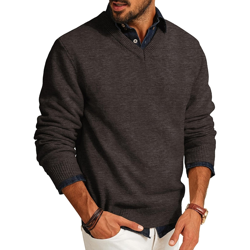 V Neck Pullover Lightweight Wool Blend Long Sleeve Knit Sweater