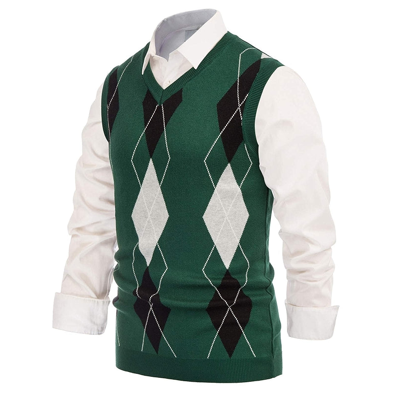 Soft Argyle Sweater Vest Slim Fit V Neck Knitted Pullover Vest