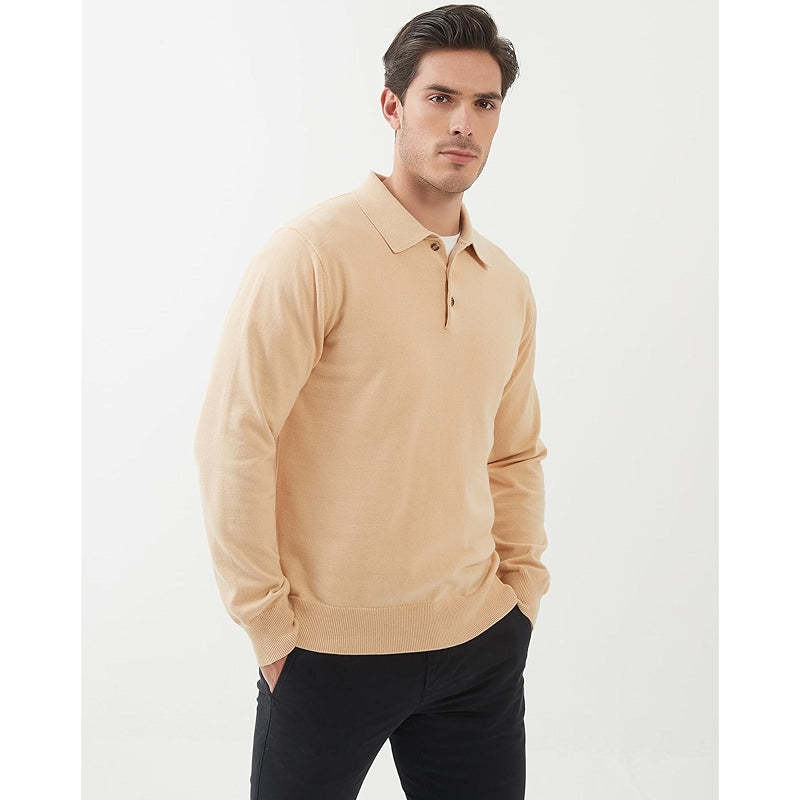 Kallspin Cotton Knit Polo Sweater Classic Casual Long Sleeve