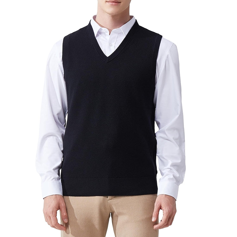 V-Neck Sleeveless Pullover Sweater Slim Fit Casual Vest