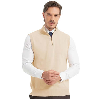 Cotton Quarter Zipper Sweater Vest V Neck Lightweight Sleeveless