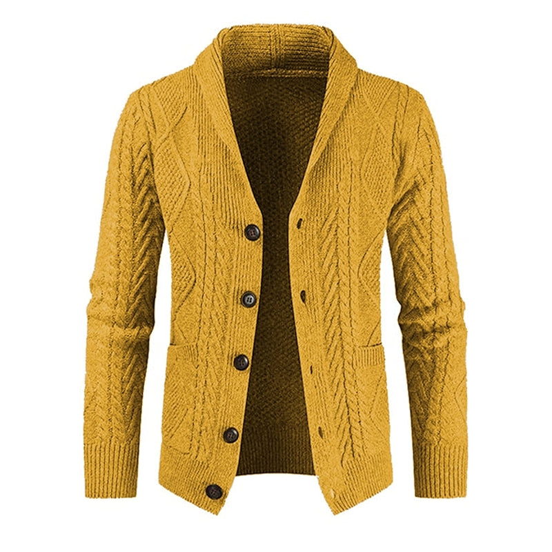 Casual Long Sleeve Shawl Collar Cardigan Sweater With Pockets