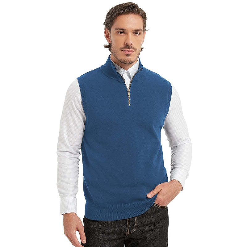 Cotton Quarter Zipper Sweater Vest V Neck Lightweight Sleeveless