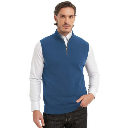 Cotton Quarter Zipper Sweater Vest V Neck Lightweight Sleeveless