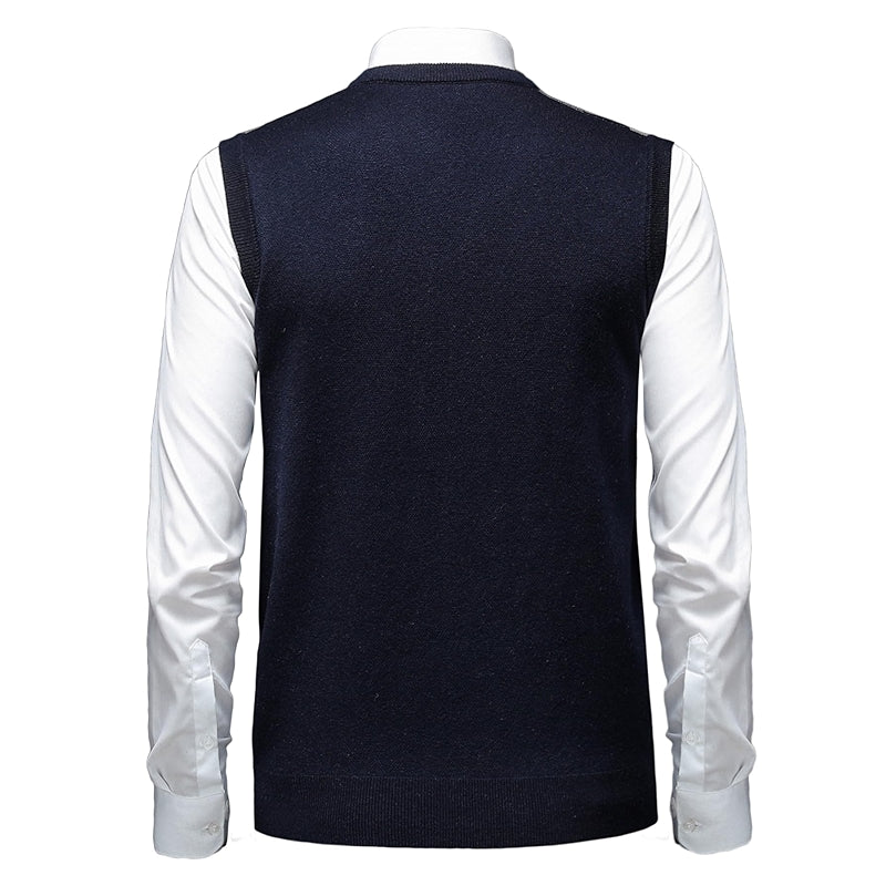 Thick Argyle Sweater Vest Classic V Neck Knitwear Sleeveless Pullover