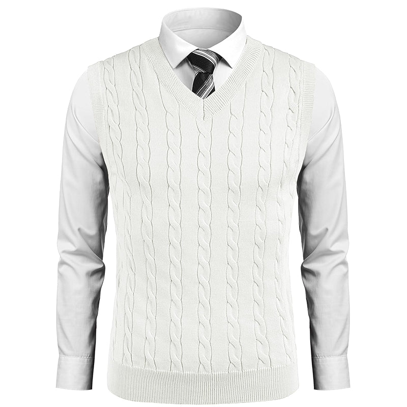 Sweater Vest Casual Sleeveless V Neck Striped Knit Pullover