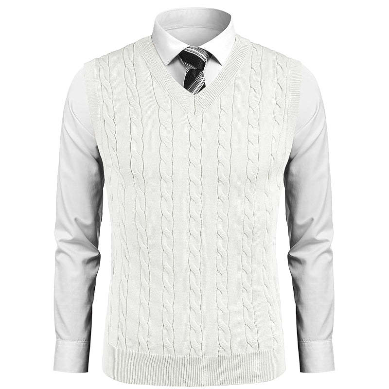 Sweater Vest Casual Sleeveless V Neck Striped Knit Pullover