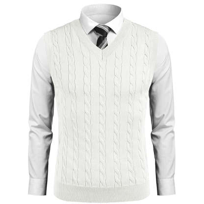 Sweater Vest Casual Sleeveless V Neck Striped Knit Pullover