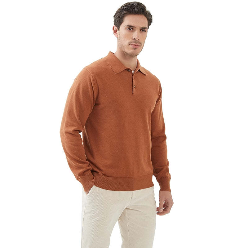 Kallspin Cotton Knit Polo Sweater Classic Casual Long Sleeve