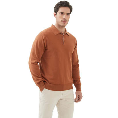 Kallspin Cotton Knit Polo Sweater Classic Casual Long Sleeve
