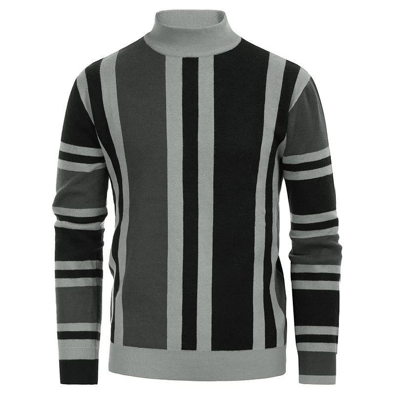 Vintage Stripes Pullover Stand Collar Mockneck Jumper Sweater