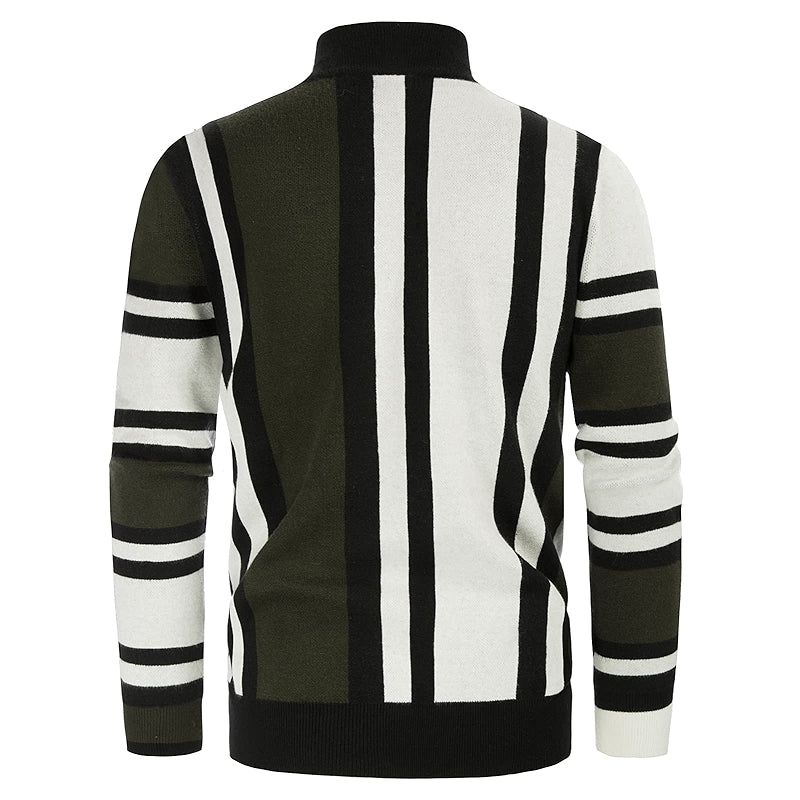 Vintage Stripes Pullover Stand Collar Mockneck Jumper Sweater