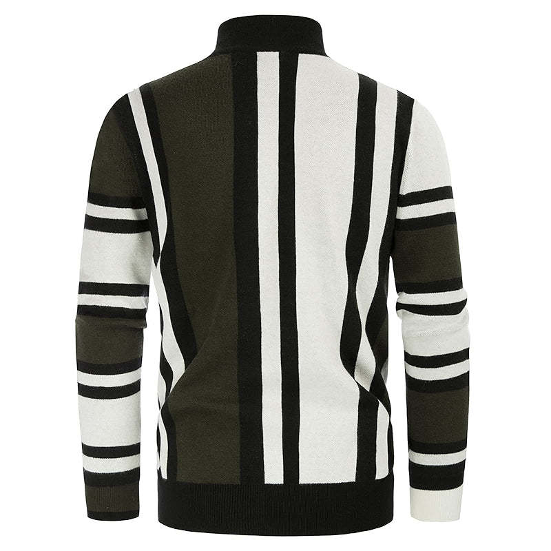 Vintage Stripes Pullover Stand Collar Mockneck Jumper Sweater