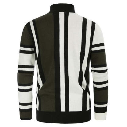 Vintage Stripes Pullover Stand Collar Mockneck Jumper Sweater