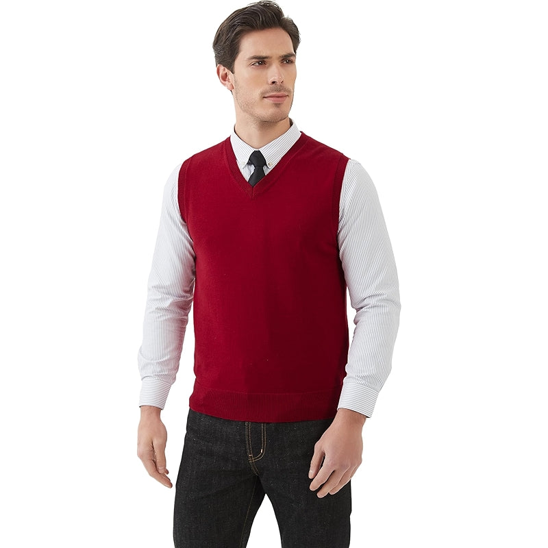 Pure Cotton Sweater Vest V Neck Regular Fit Knit Sleeveless Pullover
