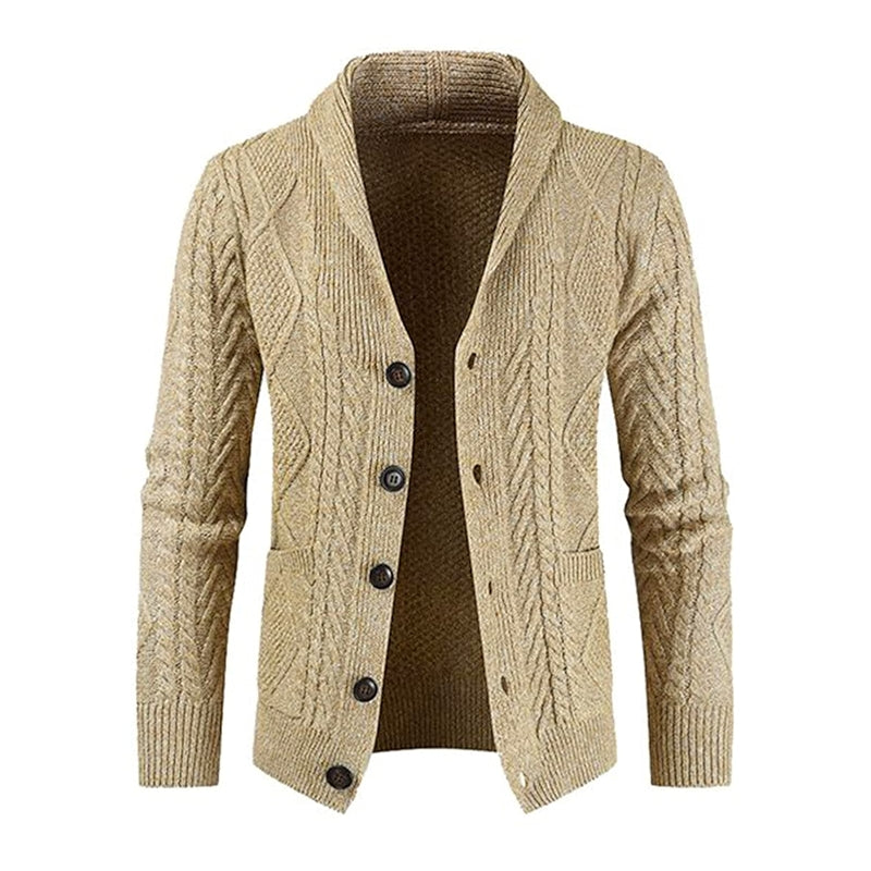 Casual Long Sleeve Shawl Collar Cardigan Sweater With Pockets
