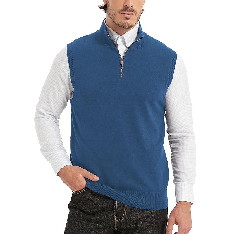 Cotton Quarter Zipper Sweater Vest V Neck Lightweight Sleeveless