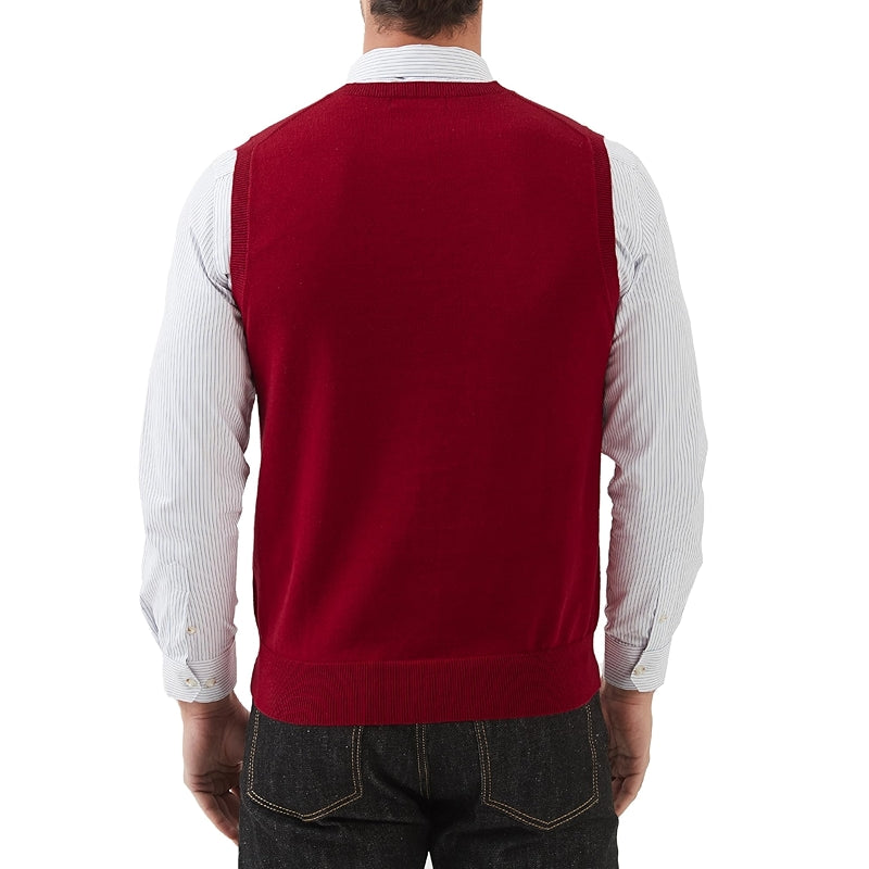 Pure Cotton Sweater Vest V Neck Regular Fit Knit Sleeveless Pullover