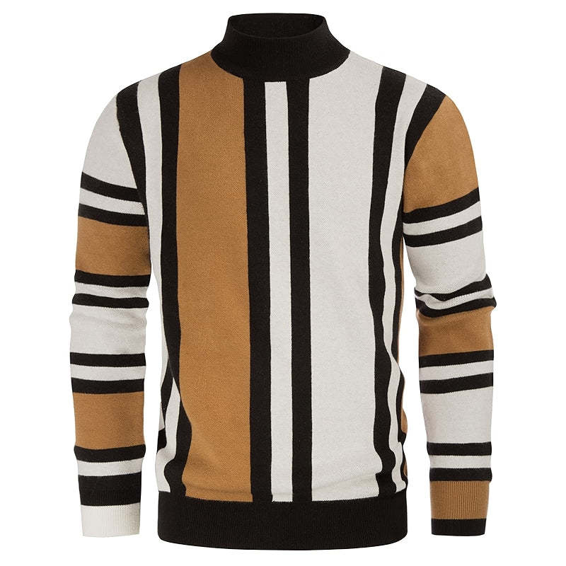 Vintage Stripes Pullover Stand Collar Mockneck Jumper Sweater