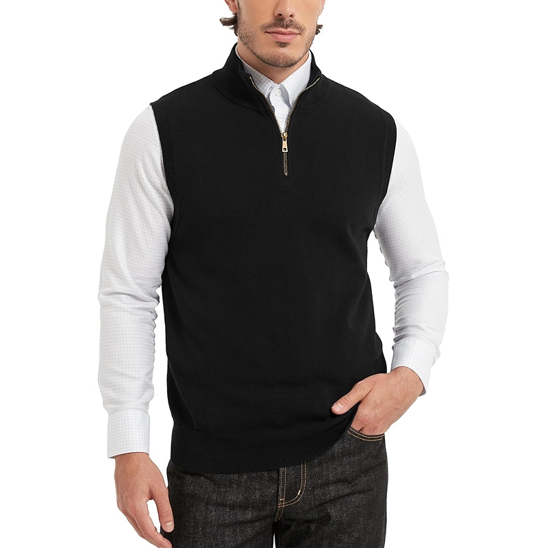 Cotton Quarter Zipper Sweater Vest V Neck Lightweight Sleeveless