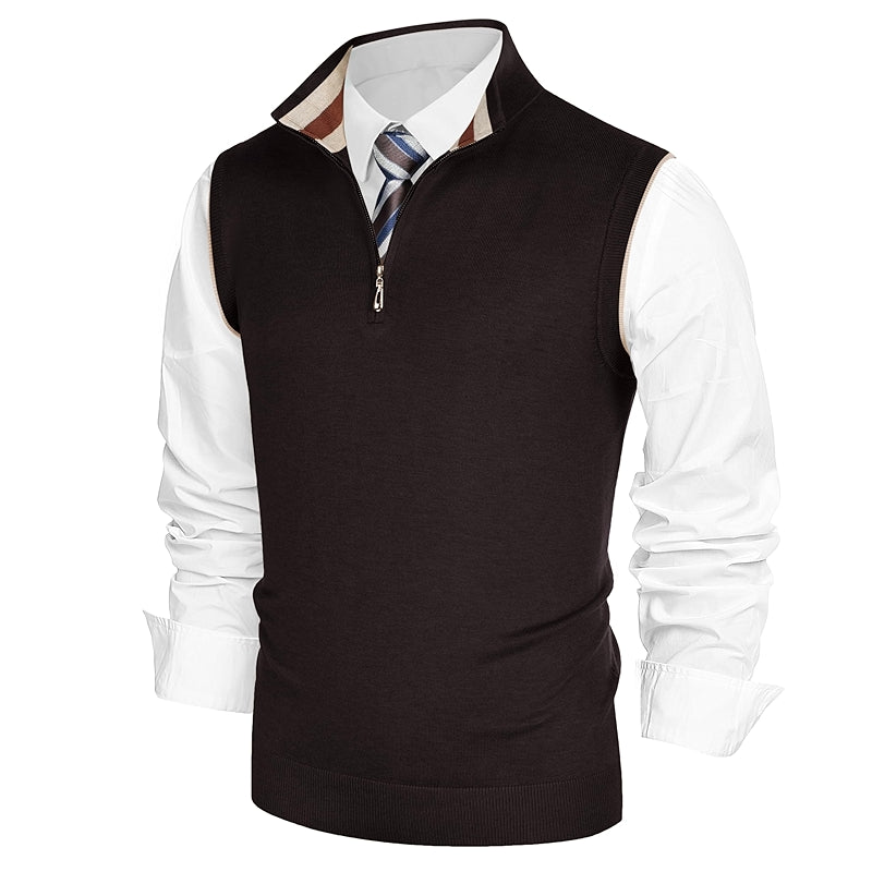 Sweater Vest Quarter Zip Stand Collar Contrast Stripes Knitwear