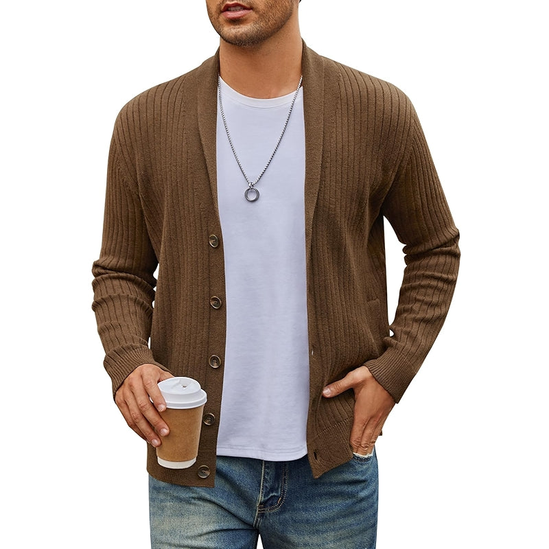 Casual Long Sleeve Cardigan Sweater With Shawl Collar