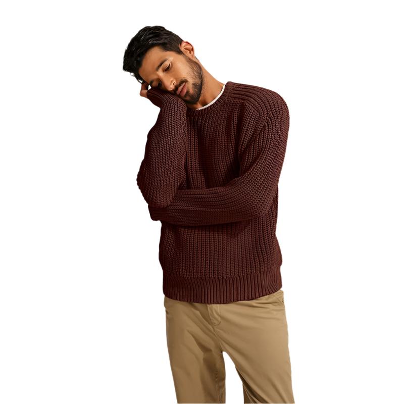 Casual Textured Knit Crewneck Sweater