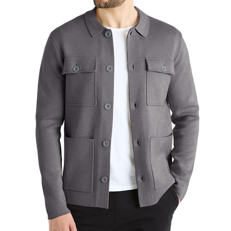 Cardigan Sweater Casual Chunky Knit Multi Pocket Lapel Collar